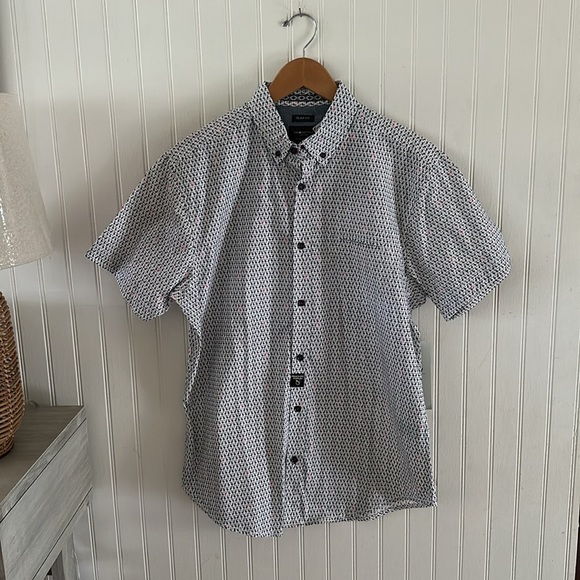 New! Geometrix Short Sleeves Flamingo 🦩 Print Button Down Shirt sz Large - Picture 2 of 11
